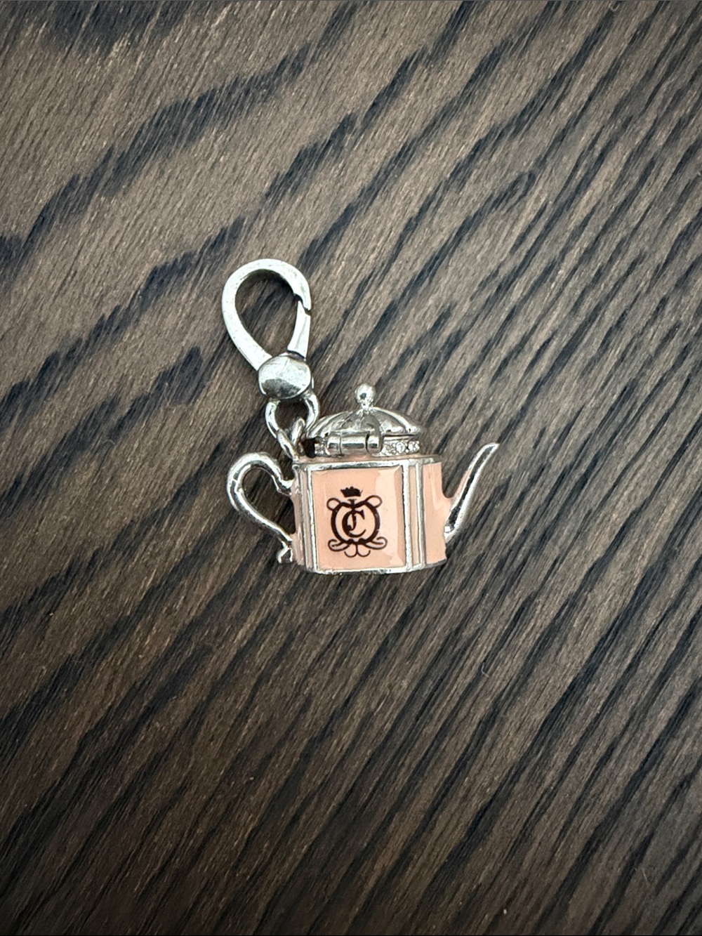 Teapot Charm Keychain in Blush Pink and Silver